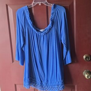 Kim Rogers Royal Blue Blouse with Lace Hem